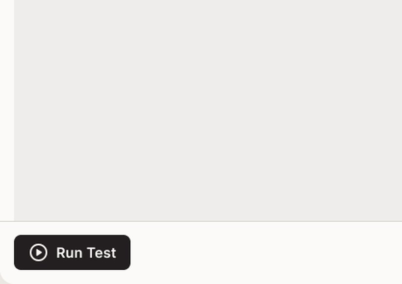 The bottom-left of a HappyPath test screen with the Run Test button ready to launch a run.